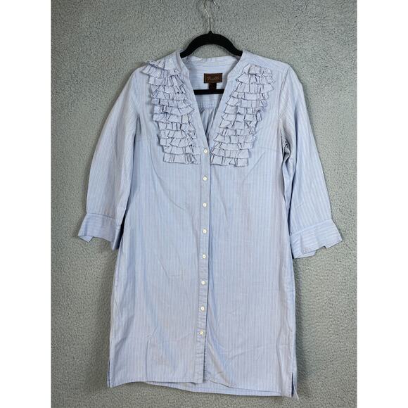 Trulli Women's Blue Cotton Striped Shirt Dress Ruffles Stripes Size 6 - Picture 1 of 12